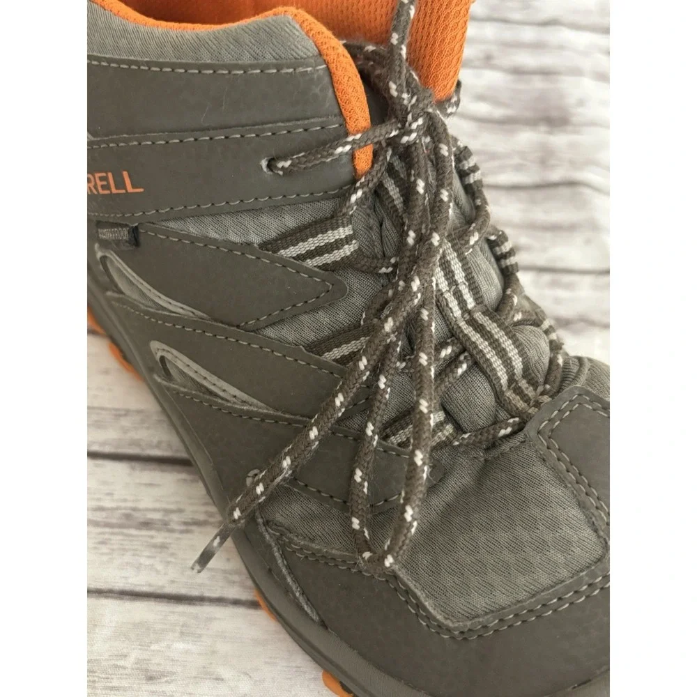 Merrell Chameleon Access Mid Kids Size 4.5 Gray Orange Waterproof Hiking Boots